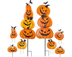 Juegoal 2-pack Halloween tuin inzet, gestapelde metalen pompoenen Jack-o-lantaarn gazon decor, werf borden spel outdoor decoratieve pompoen thuis gazon pad oprit decoraties