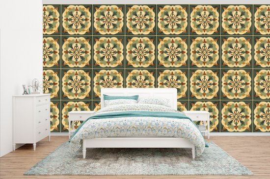 Behang - Fotobehang Ornament - Patroon - Groen - Breedte 500 cm x hoogte 280 cm