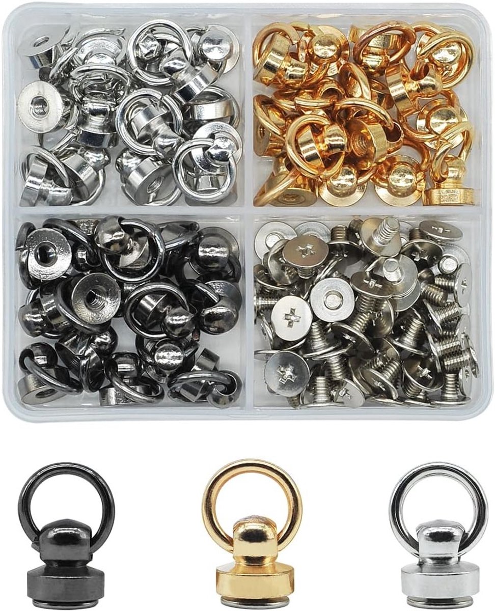 Ronde Metalen Studs voor Leerbewerking - 48 Stuks in 3 Kleuren voor Handtassen, Portemonnees en Telefoonhoezen met Opbergdoos