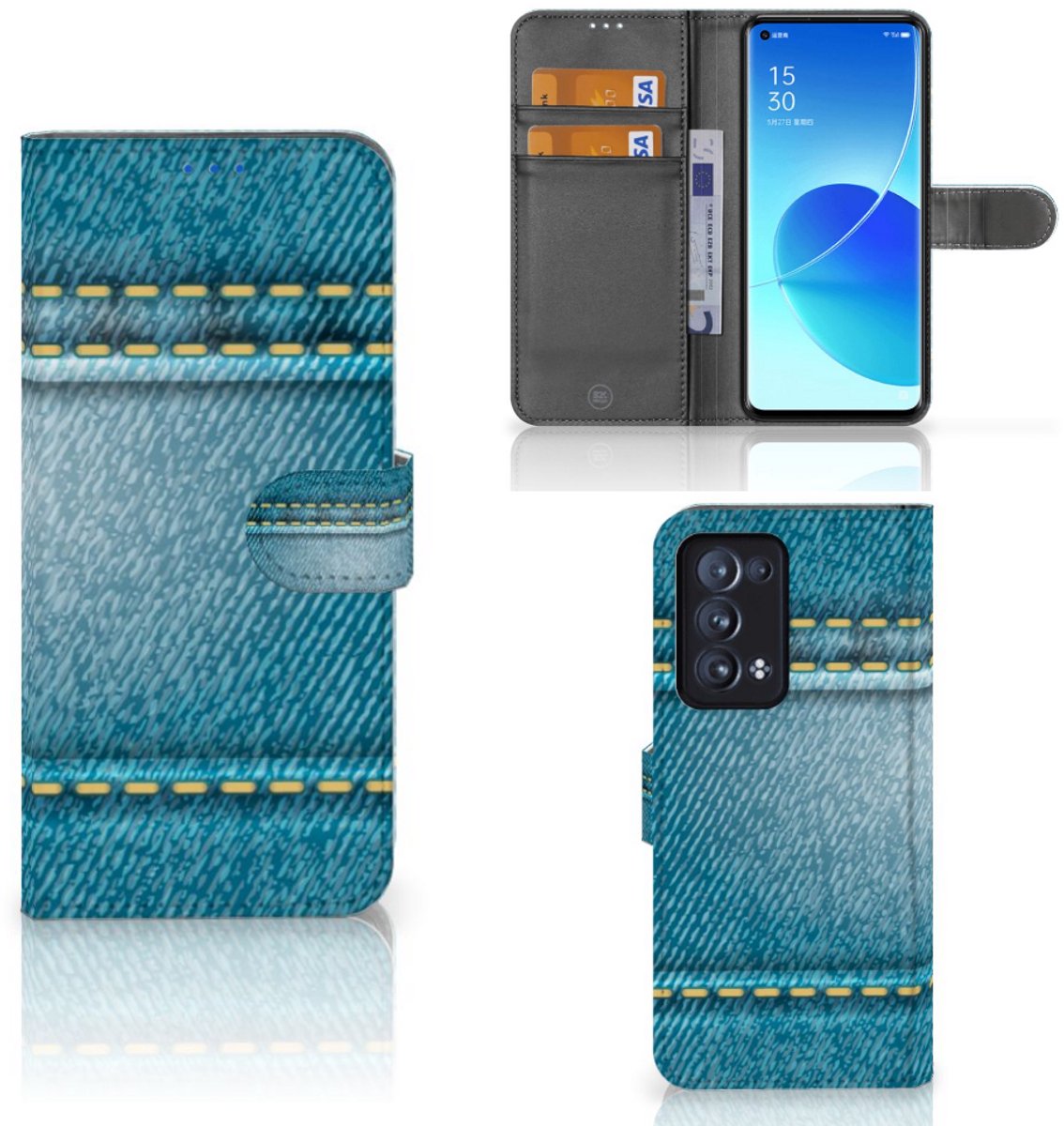 OPPO Reno 6 Pro Plus 5G Wallet Case met Pasjes Jeans