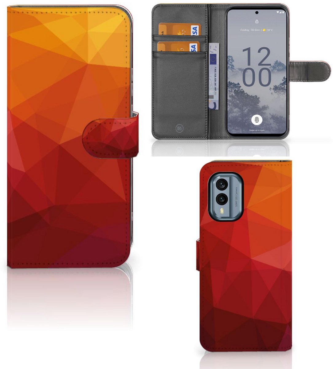 Book Case voor Nokia X30 Polygon Red