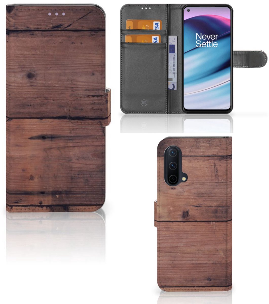 OnePlus Nord CE 5G Book Style Case Old Wood