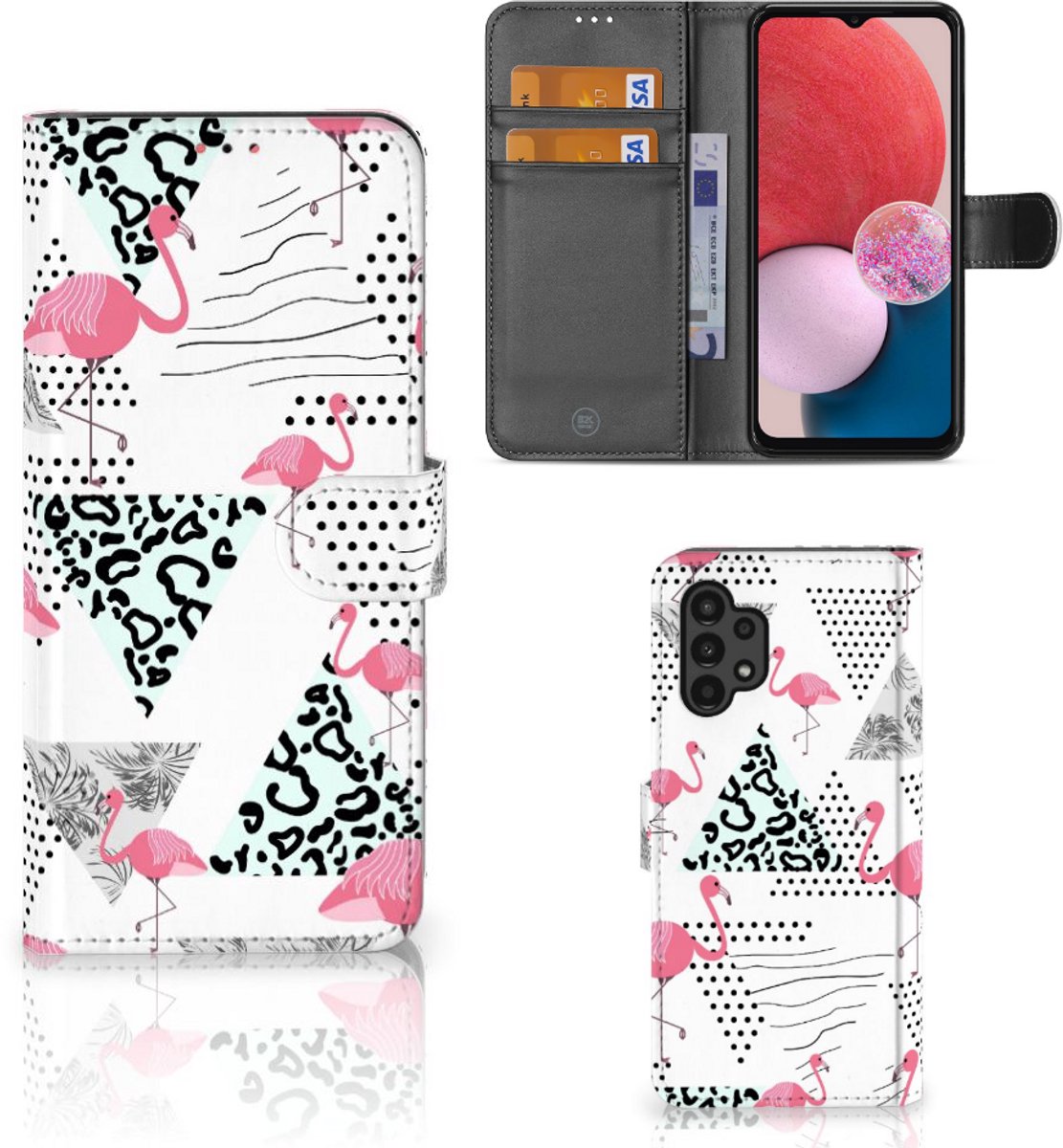 Samsung Galaxy A13 (4G) Telefoonhoesje met Pasjes Flamingo Triangle