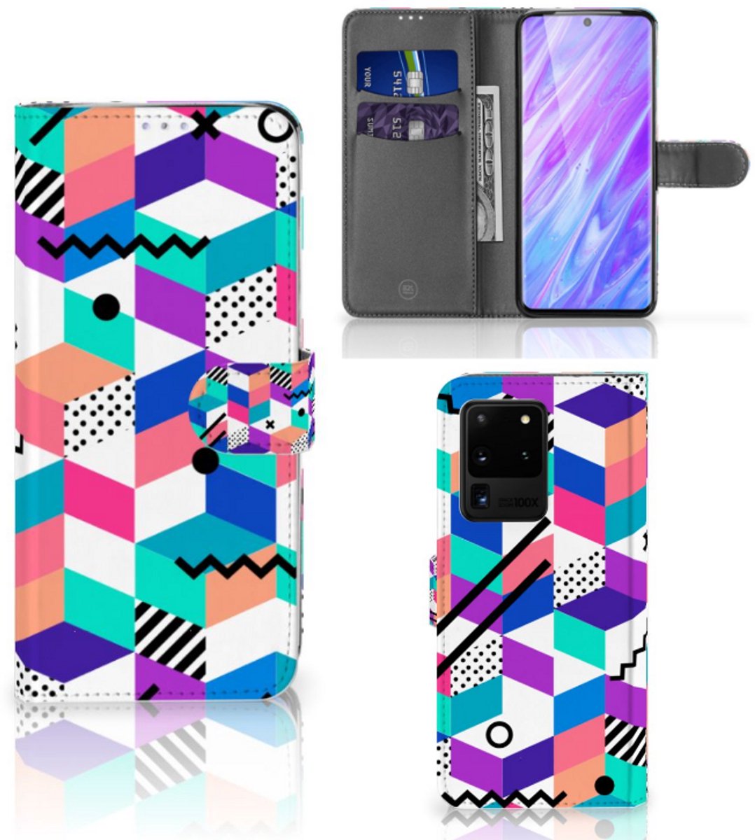 Samsung Galaxy S20 Ultra Book Case Blokken Kleurrijk