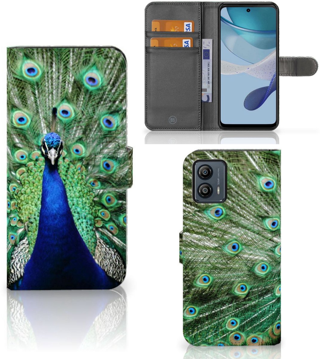 Motorola Moto G53 Telefoonhoesje met Pasjes Pauw