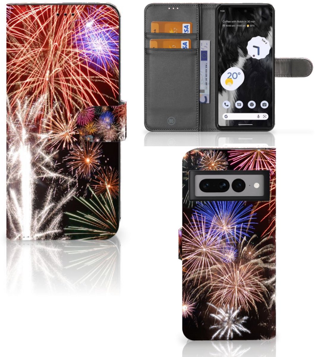 Google Pixel 7 Pro Wallet Case met Pasjes Vuurwerk