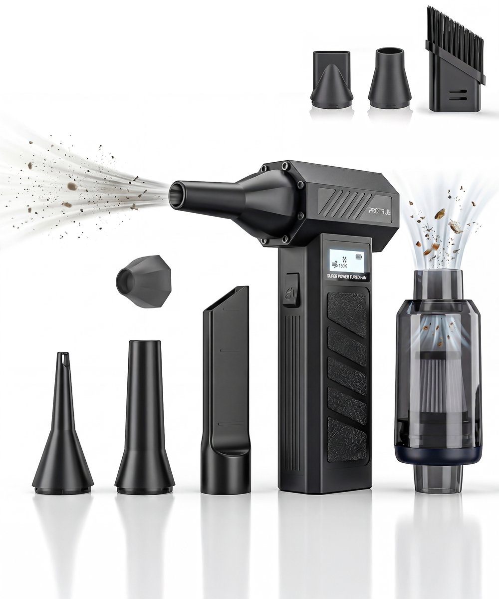 Air duster 130.000 RPM - met Handstofzuiger - Kruimeldief Snoerloos - Auto Stofzuiger - Turbo Fan - Perslucht computer - Luchtblazer op accu