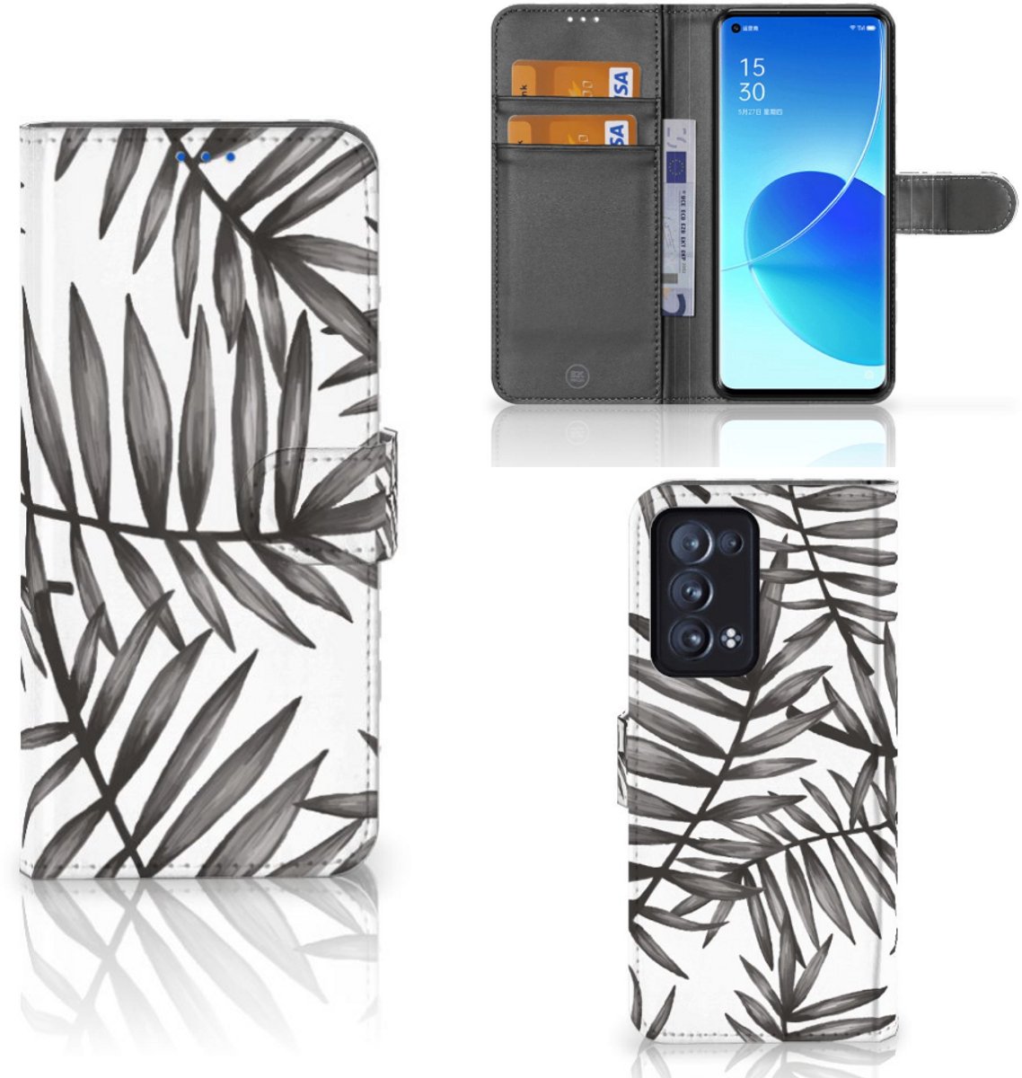 OPPO Reno 6 Pro Plus 5G Hoesje Leaves Grey