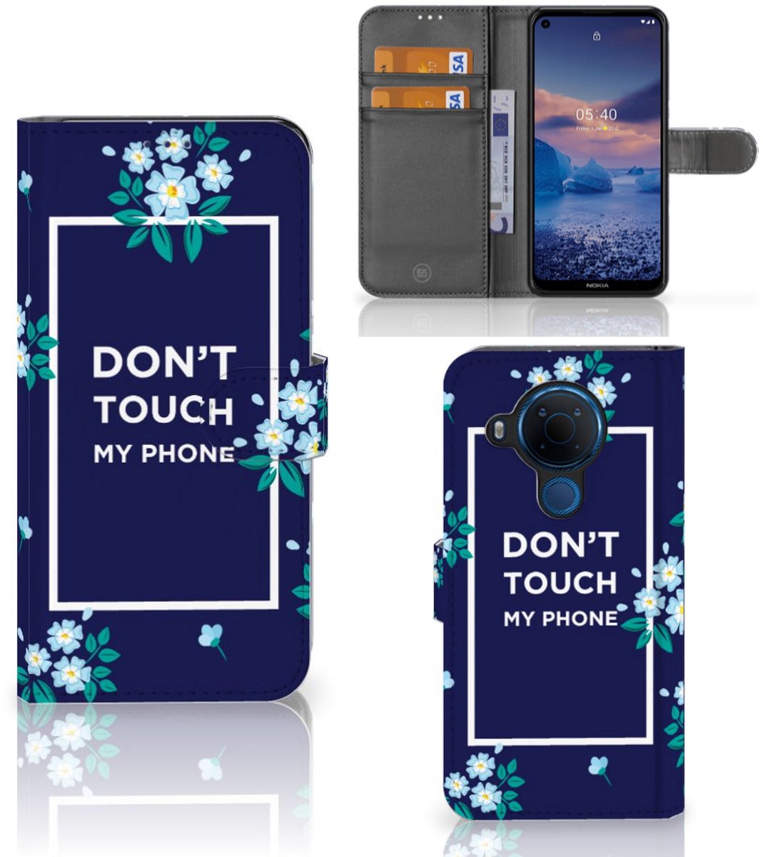 Nokia 5.4 Portemonnee Hoesje Flowers Blue DTMP