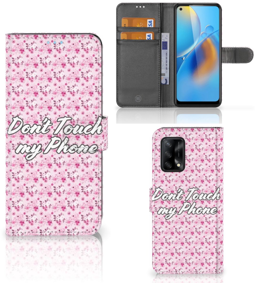 OPPO A74 4G Portemonnee Hoesje Flowers Pink DTMP
