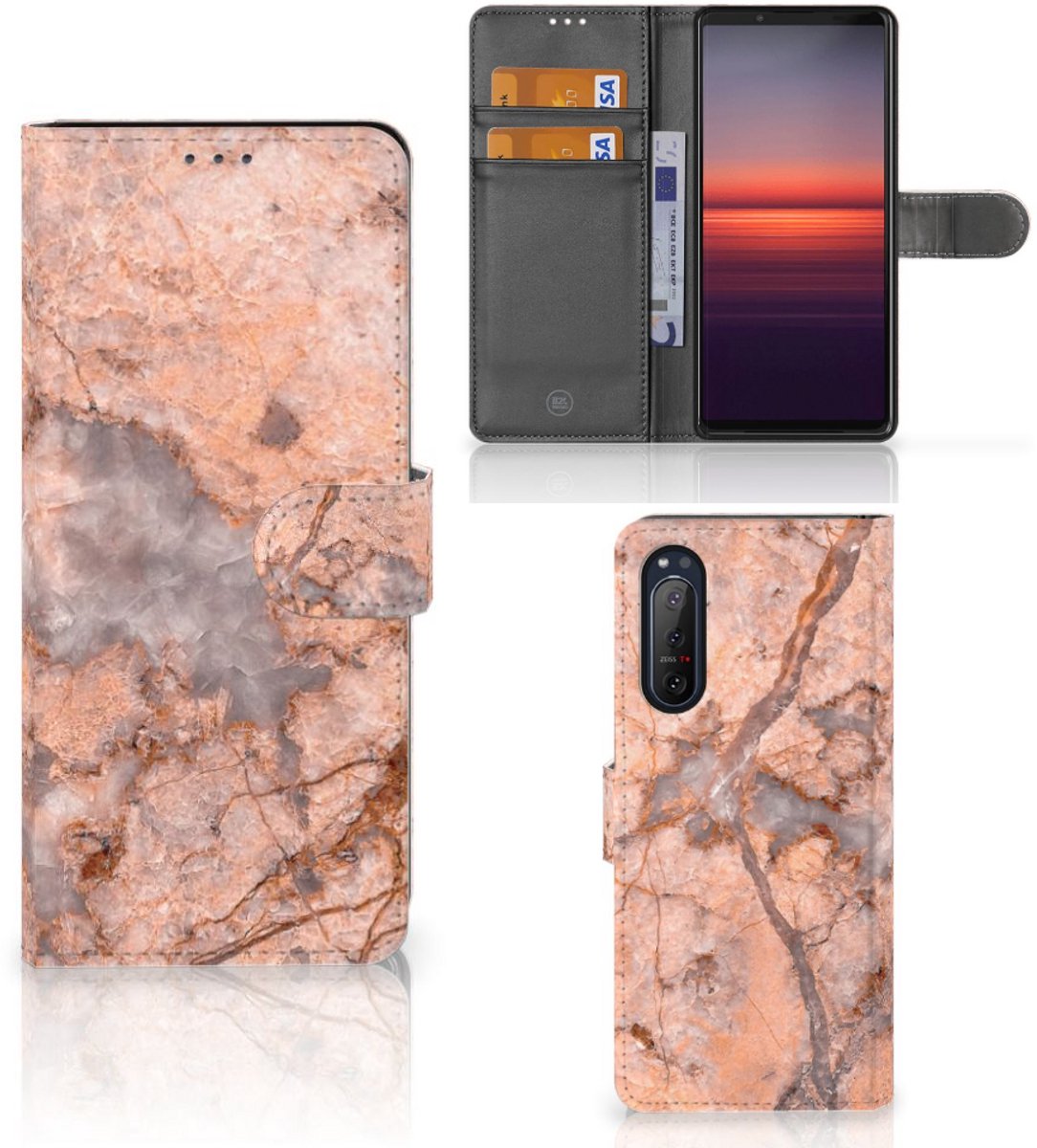 Sony Xperia 5II Bookcase Marmer Oranje