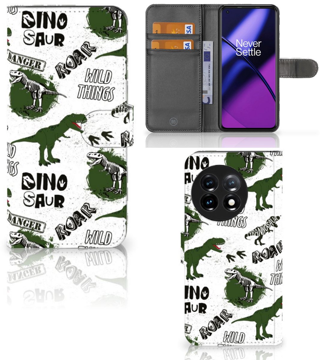 Telefoonhoesje met Pasjes voor OnePlus 11 Dinosaurus