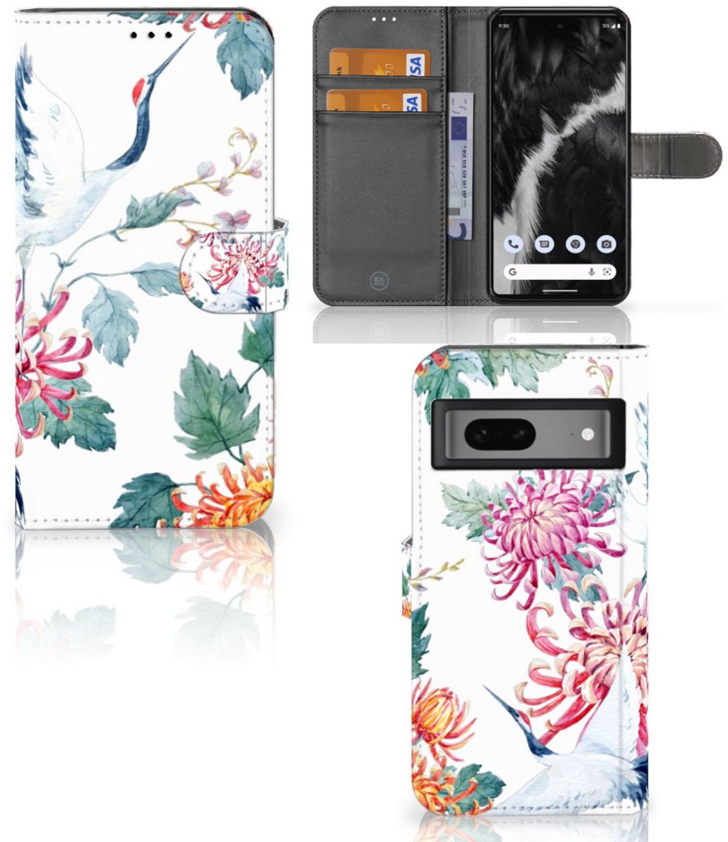 Google Pixel 7 Telefoonhoesje met Pasjes Bird Flowers