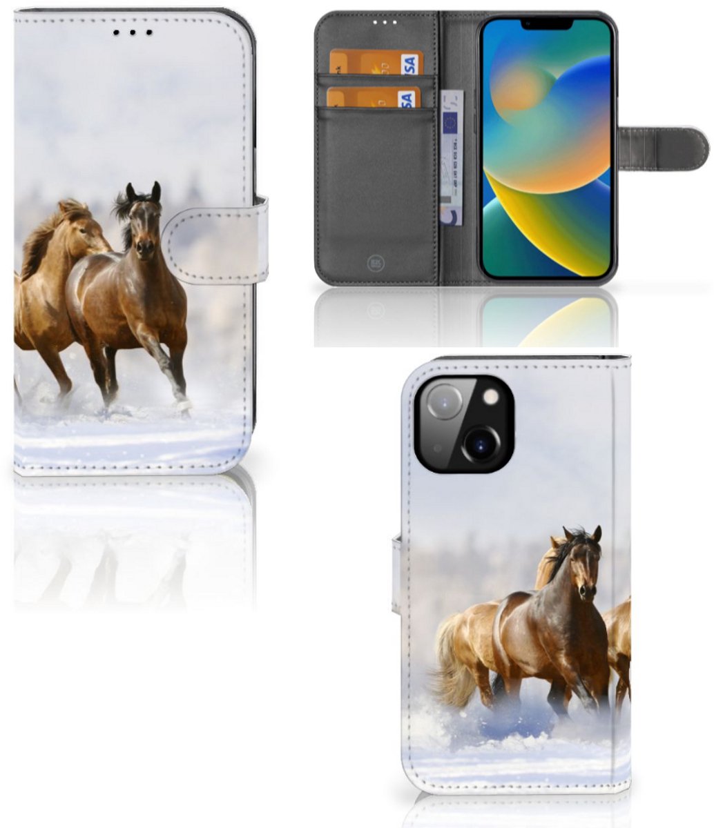Apple iPhone 14 Telefoonhoesje met Pasjes Paarden