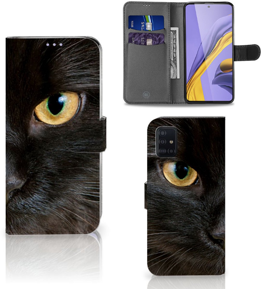 Samsung Galaxy A51 Telefoonhoesje met Pasjes Zwarte Kat