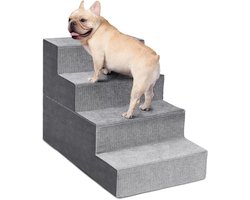 Heeyoo Hondentrap voor kleine honden, 4-traps hondentrap voor hoog bed en bank, hoge-dichtheid schuim huisdierstapjes met steunplank, antislip afneembare wasbare hoes, grijs, 45,7 cm hoog