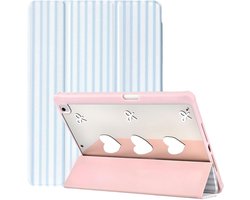 Fycyko Compatibel met iPad 10,2 inch hoesje, iPad 9e/8e/7e generatie 2021/2020/2019 schattig esthetisch gestreept ontwerp met potloodhouder schokbestendige flexibele TPU-beschermhoes, blauw gestreept