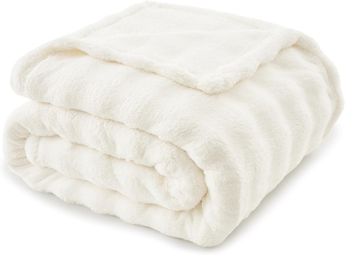 Zachte Fleece Deken voor Eenpersoonsbed, Cocooning en Warme Plaid, Perfect voor Herfst, Witte Kleur, Ideaal voor Sofa, Auto en Reizen, 130 x 150 cm