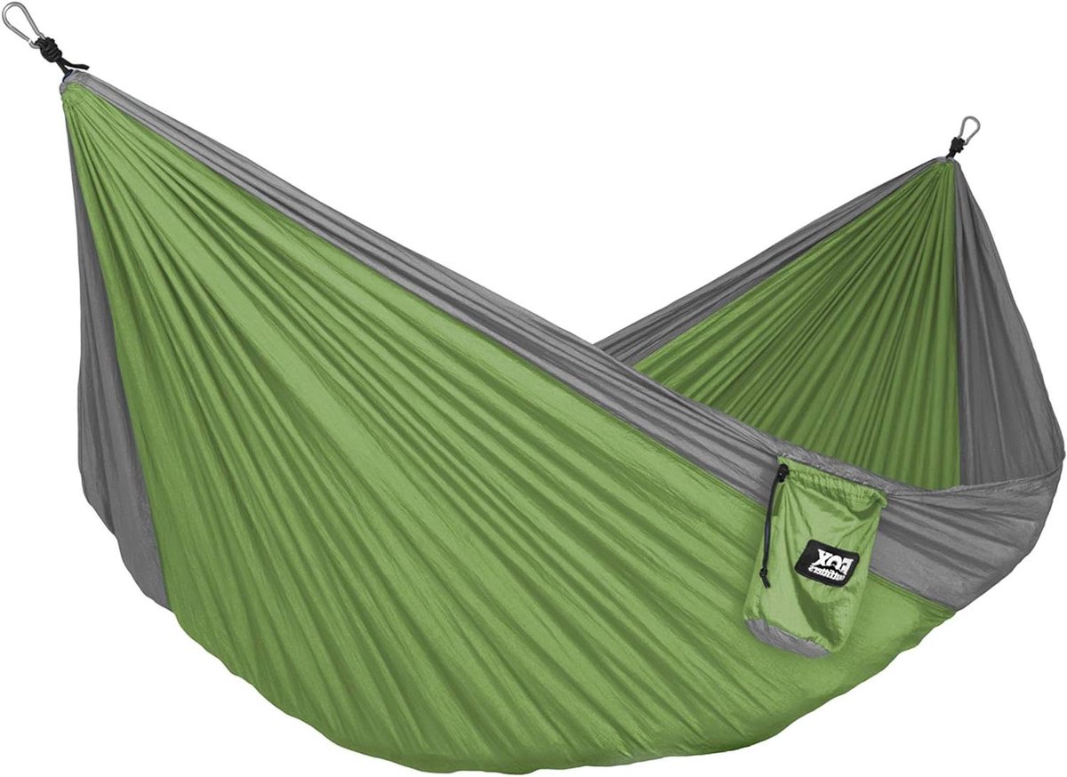 Dubbele Camping Hangmat - Nylon Hangmat Reizen - Ontspannen Buiten - Ultra Lichtgewicht - 400 lbs Capaciteit - Grijs Lime Groen