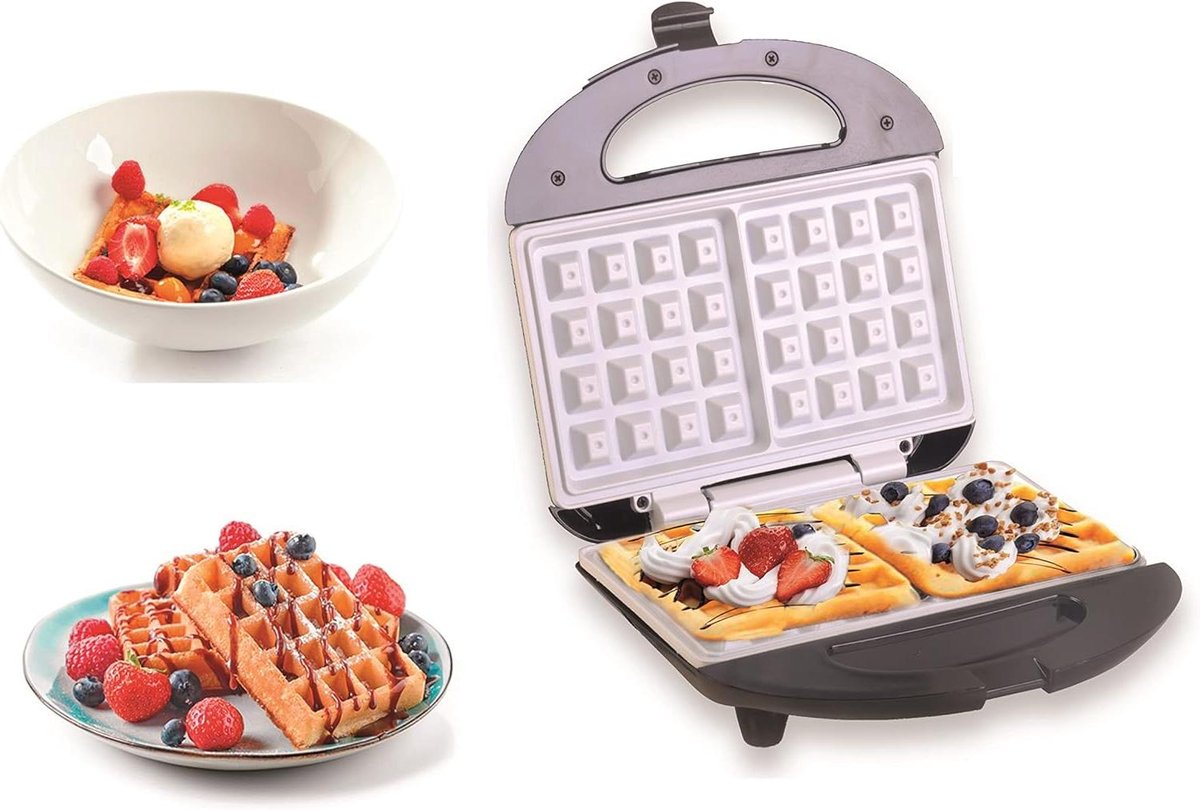 Elektrisch Wafelijzer - Wafelmaker Dubbel - Snel Wafels Maken - Keramische Platen - 2 Wafels Tegelijk - Wit