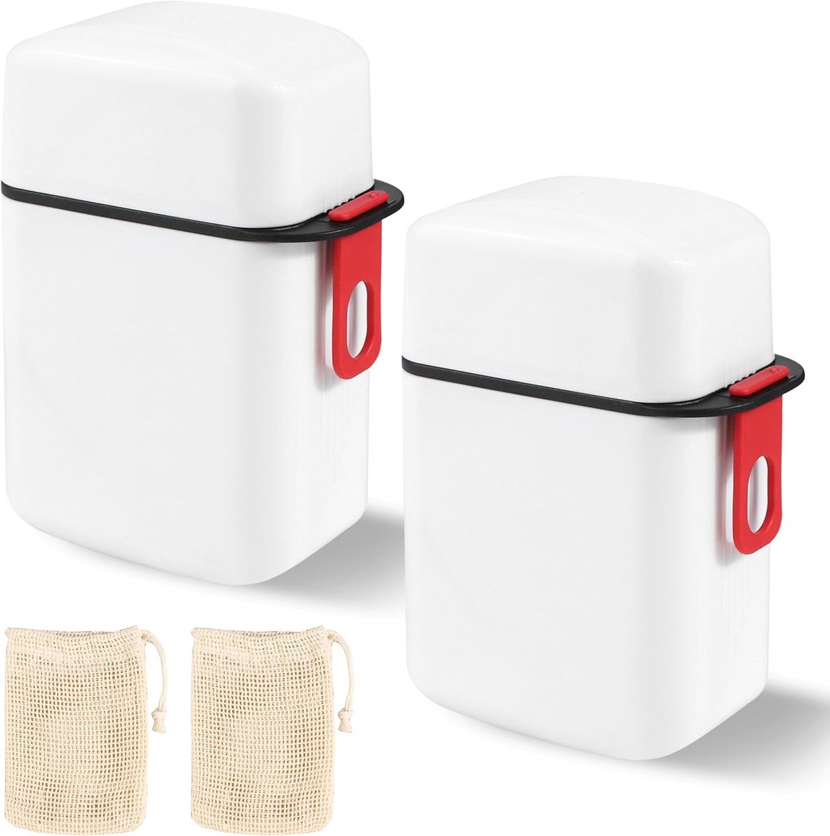 Draagbare Zeepdoos met Deksel en Handvat, Inclusief 2 Zeepblikken en 2 Zeepzakjes voor Reis, Badkamer en Kamperen