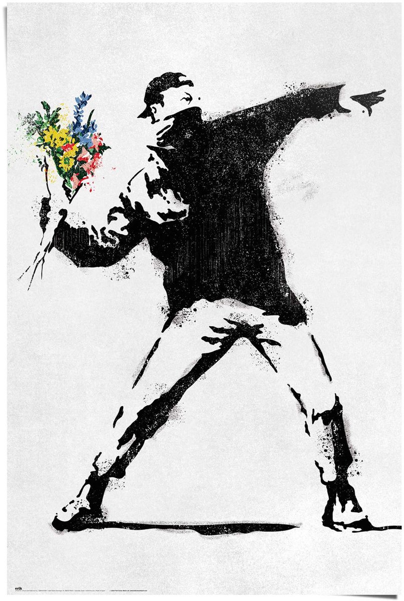 REINDERS Poster Brandalised - the flower thrower - 91,5 x 61 - Papier - REINDERS Zwart-Wit