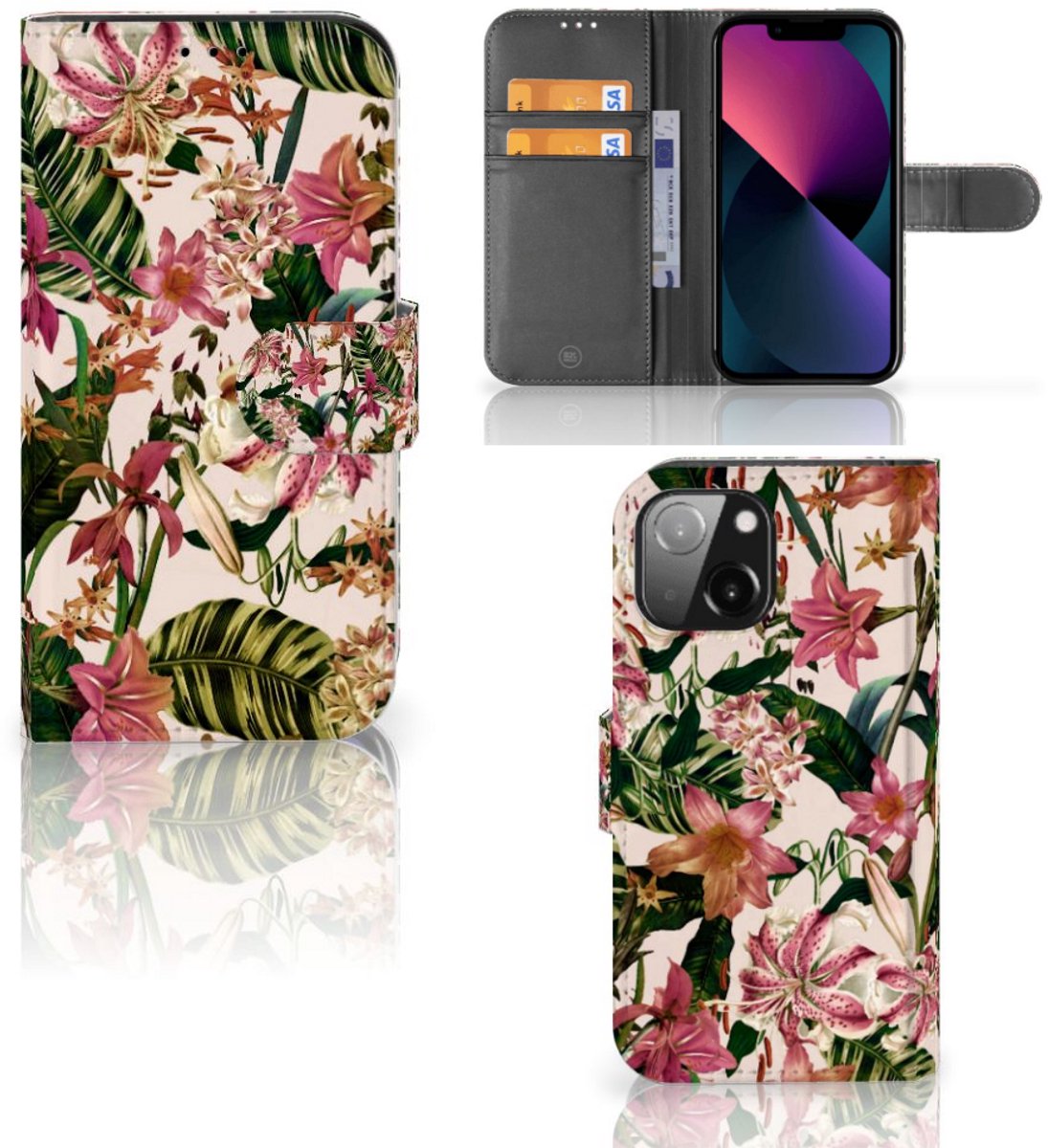 Book Case voor iPhone 13 Mini Hoesje Flowers