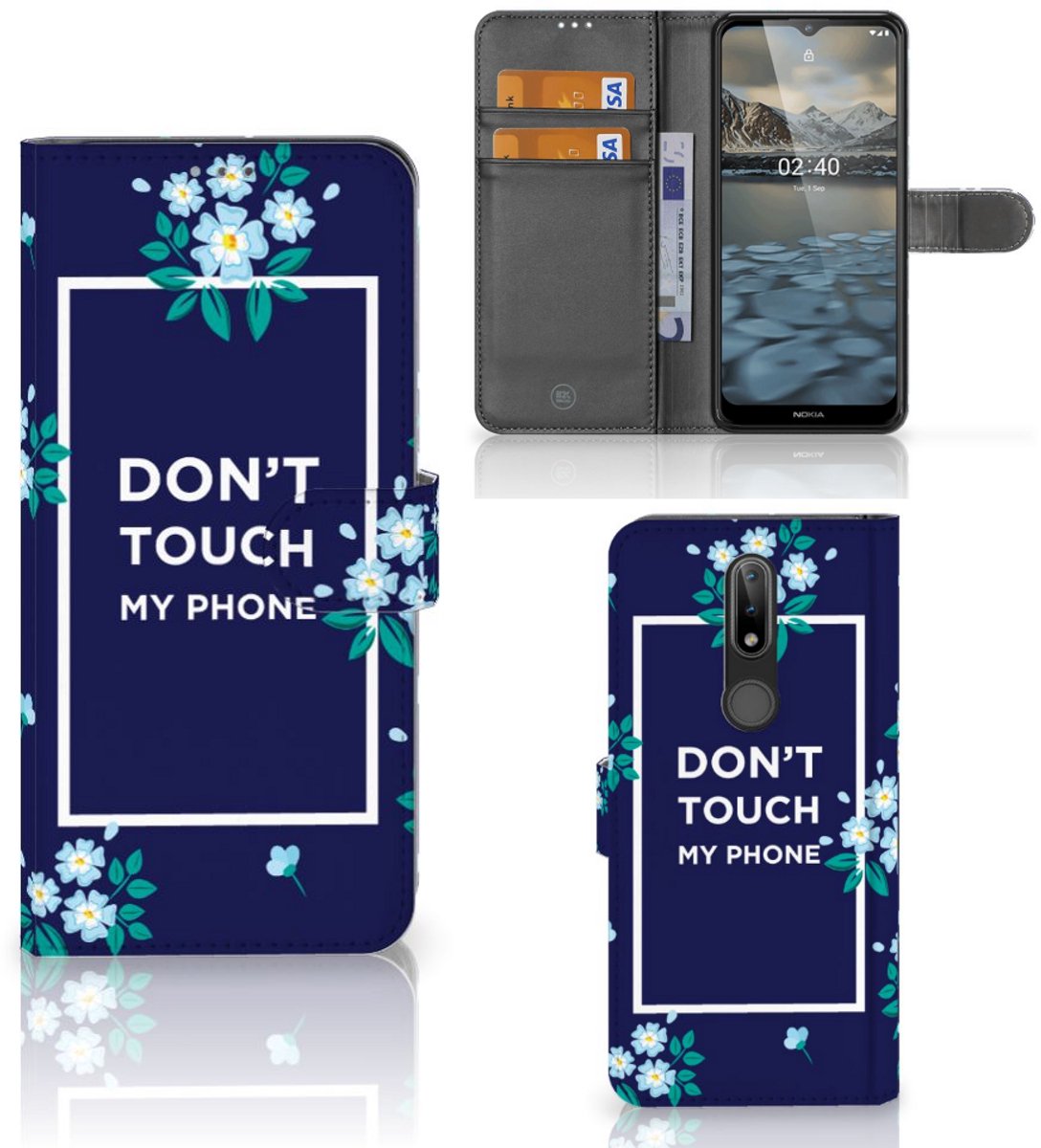 Nokia 2.4 Portemonnee Hoesje Flowers Blue DTMP