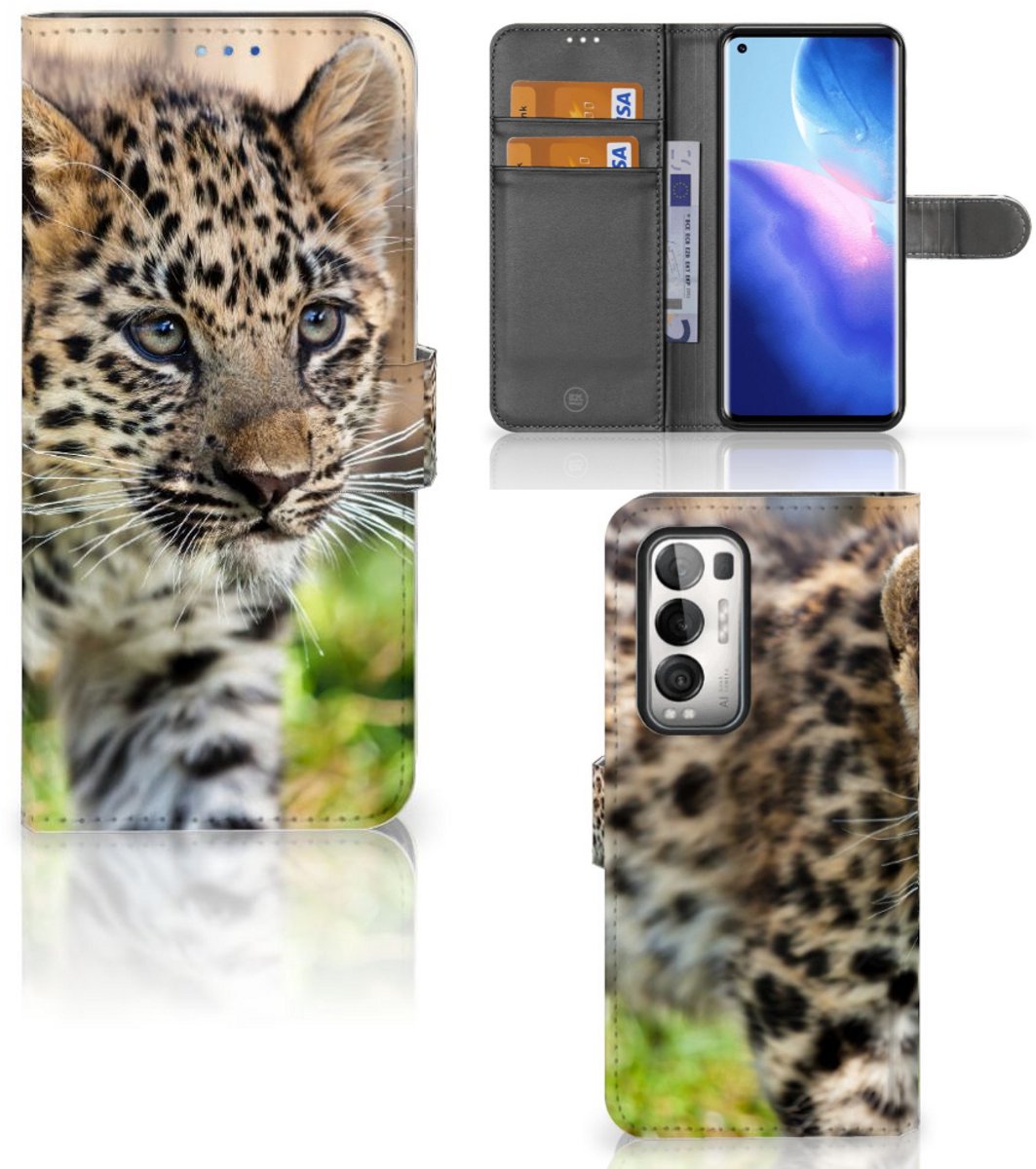 OPPO Find X3 Neo 5G Telefoonhoesje met Pasjes Baby Luipaard