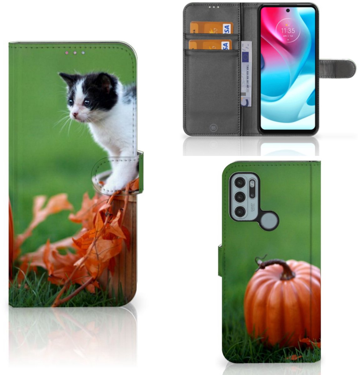 Book Case voor Motorola Moto G60s Telefoonhoesje met Pasjes Kitten