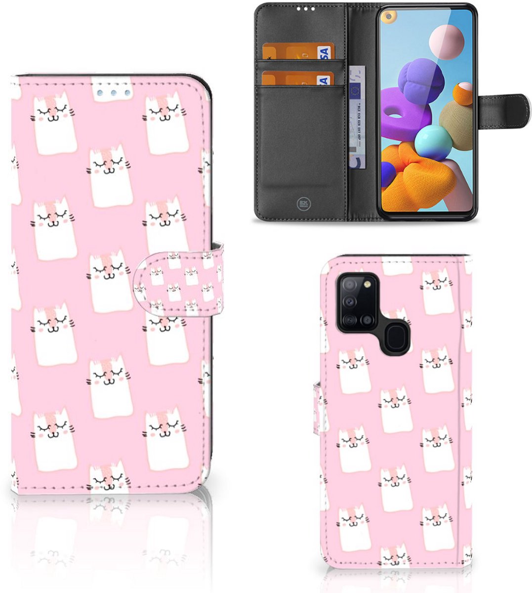 Book Case voor Samsung Galaxy A21s Telefoonhoesje met Pasjes Sleeping Cats