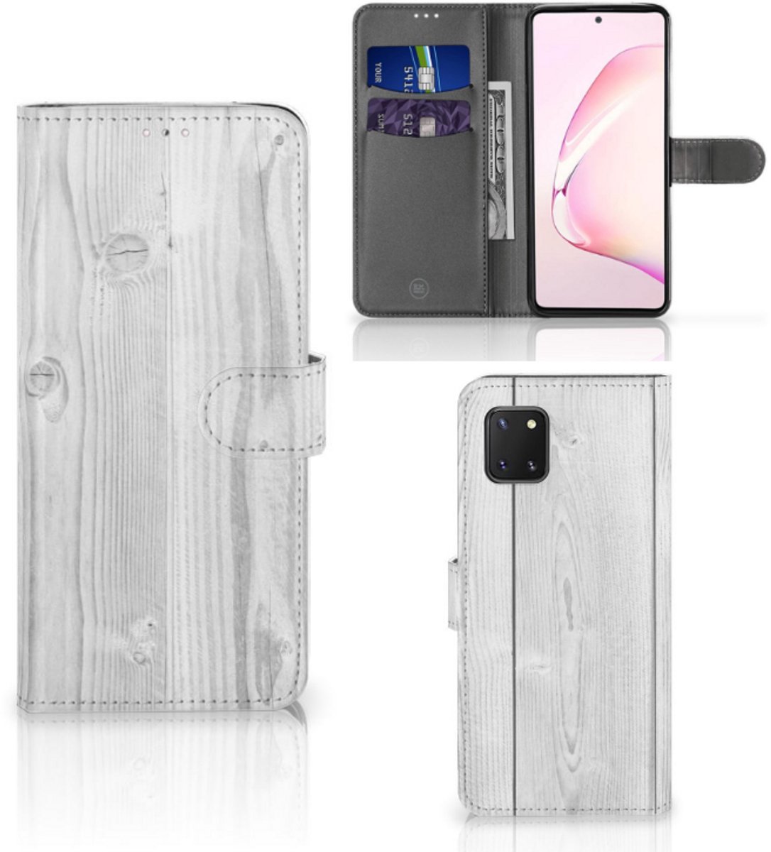 Samsung Note 10 Lite Book Style Case White Wood