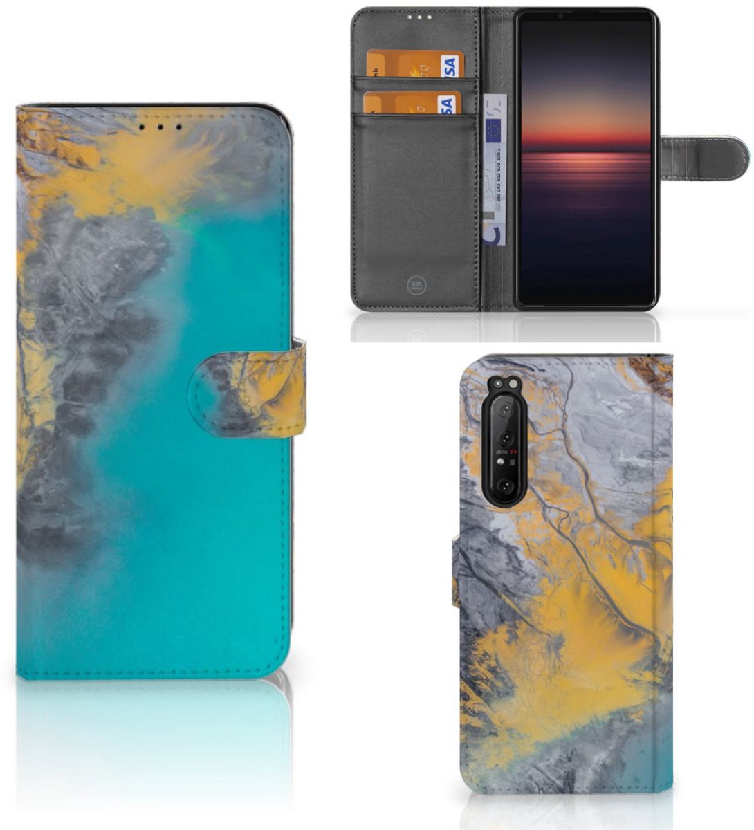 Sony Xperia 1 II Bookcase Marble Blue Gold