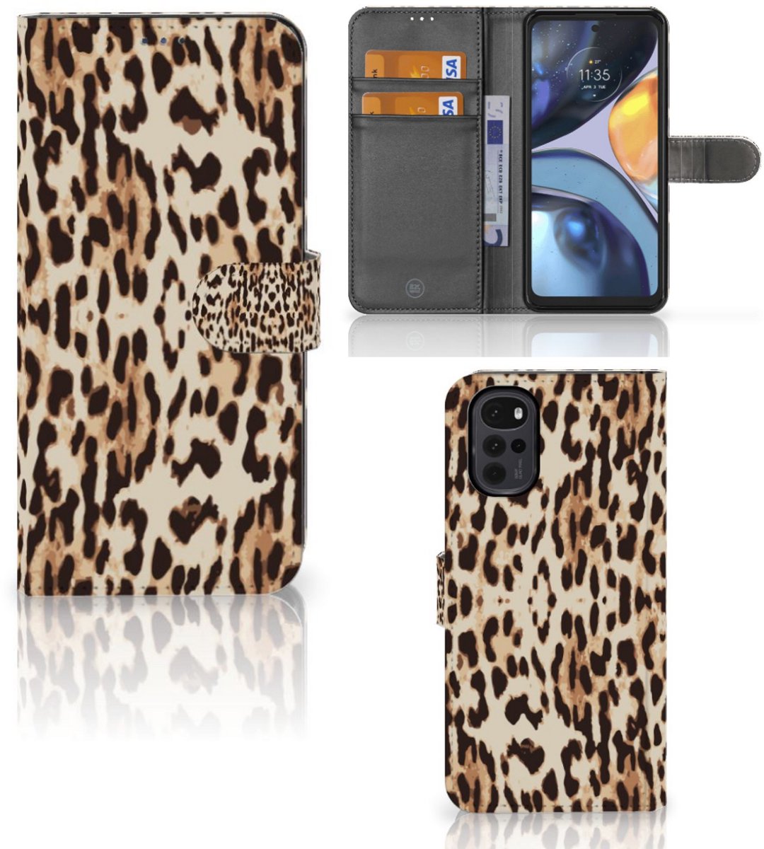 Motorola Moto G22 Telefoonhoesje met Pasjes Leopard