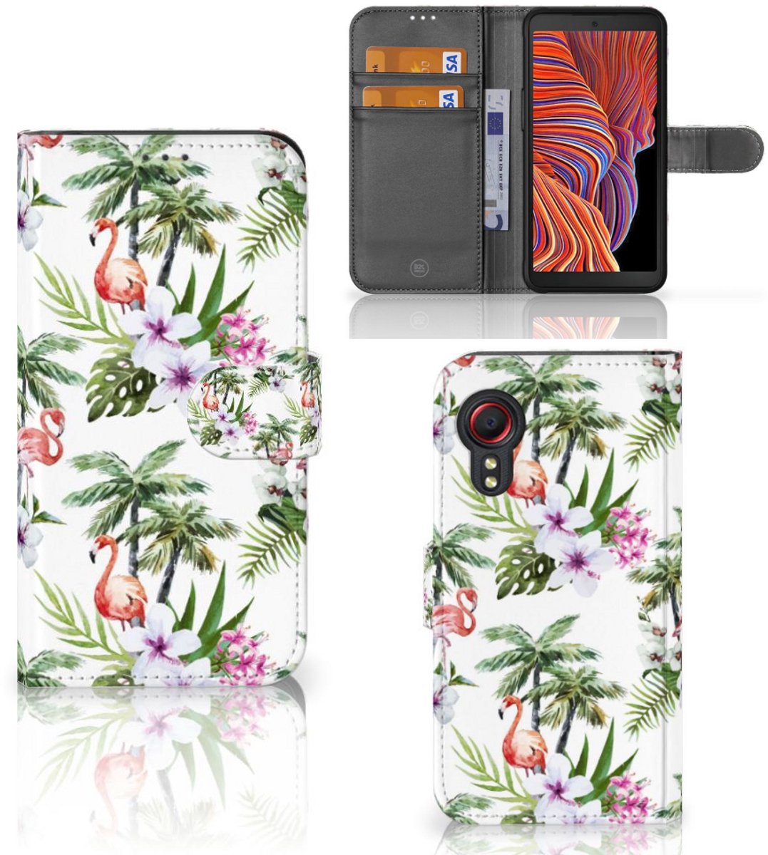 Samsung Galaxy Xcover 5 Telefoonhoesje met Pasjes Flamingo Palms
