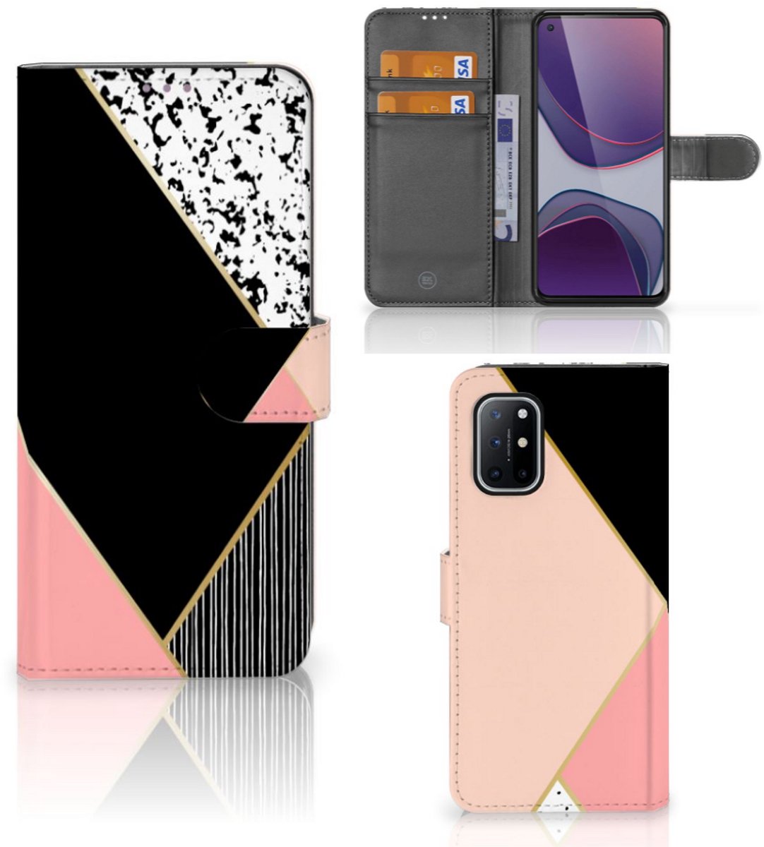 OnePlus 8T Book Case Zwart Roze Vormen