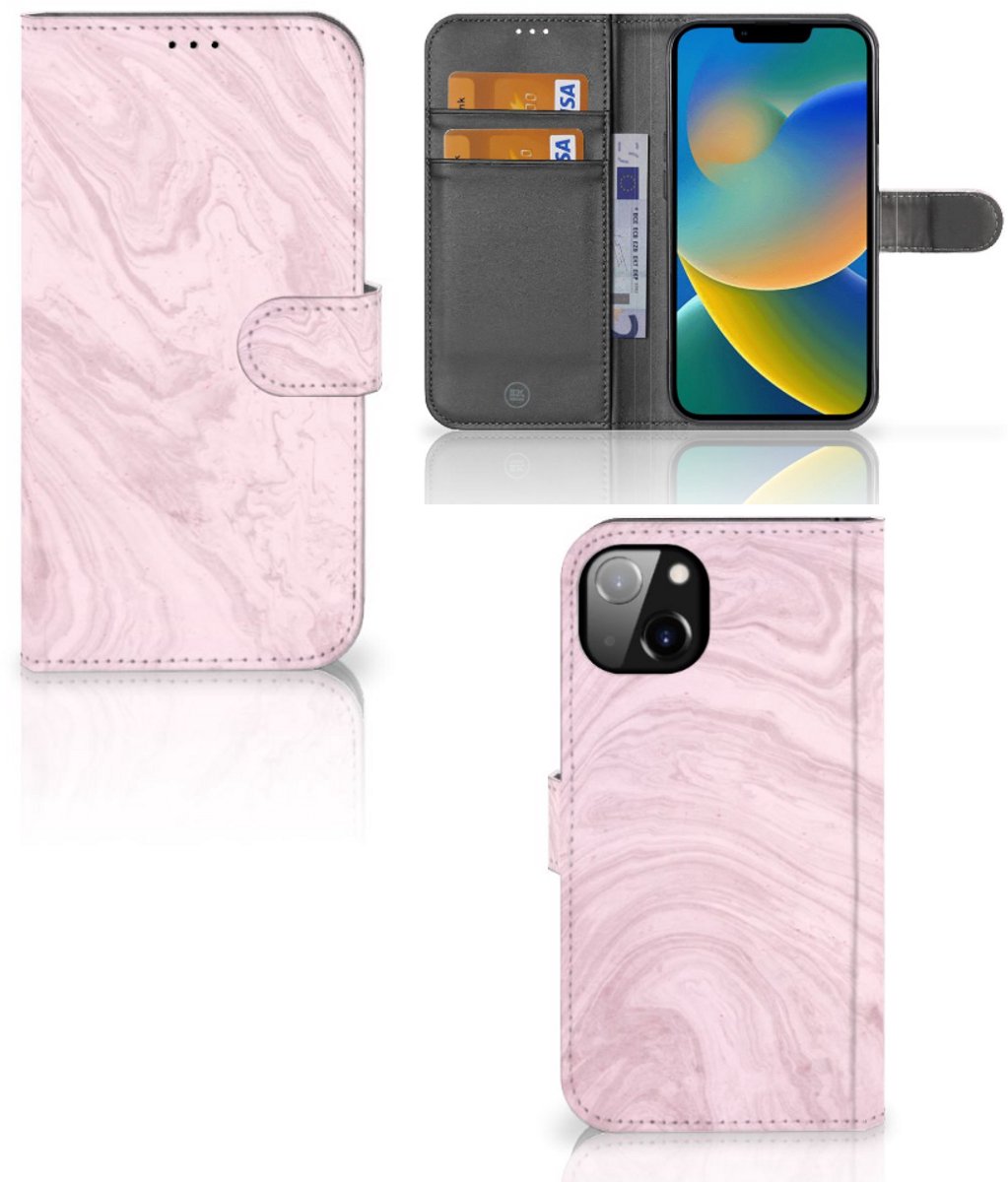 iPhone 14 Plus Bookcase Marble Pink - Origineel Cadeau Vriendin