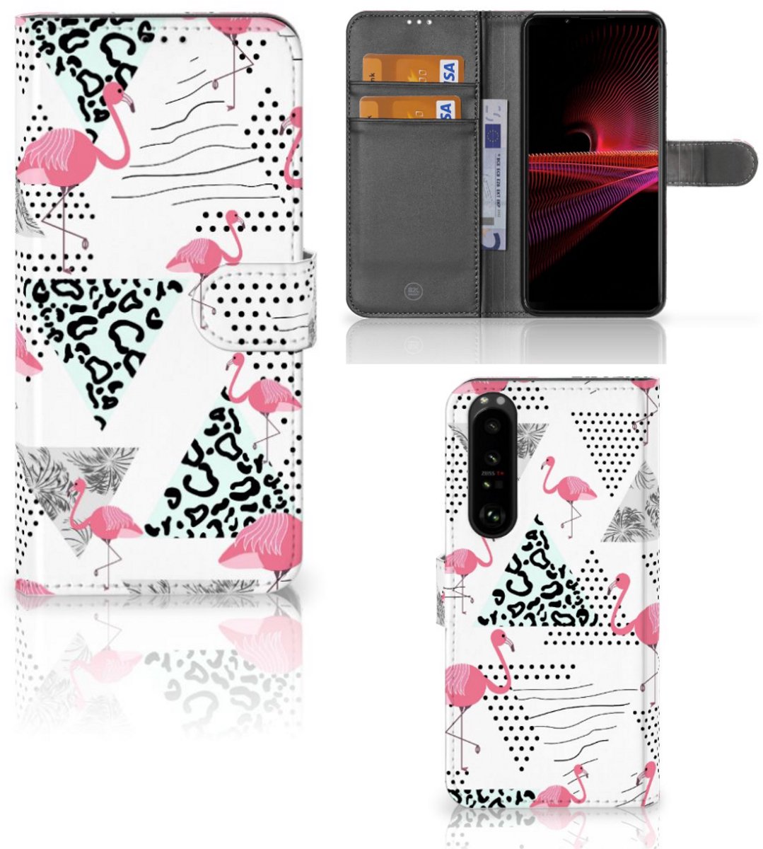 Sony Xperia 1 III Telefoonhoesje met Pasjes Flamingo Triangle
