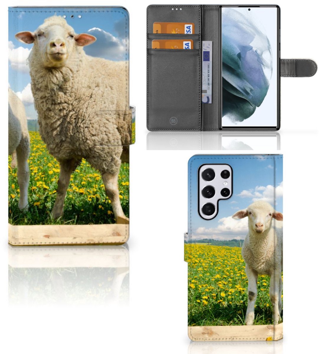 Samsung Galaxy S22 Ultra Telefoonhoesje met Pasjes Schaap en Lammetje
