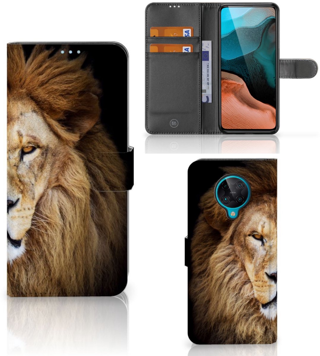 Xiaomi Poco F2 Pro Telefoonhoesje met Pasjes Leeuw