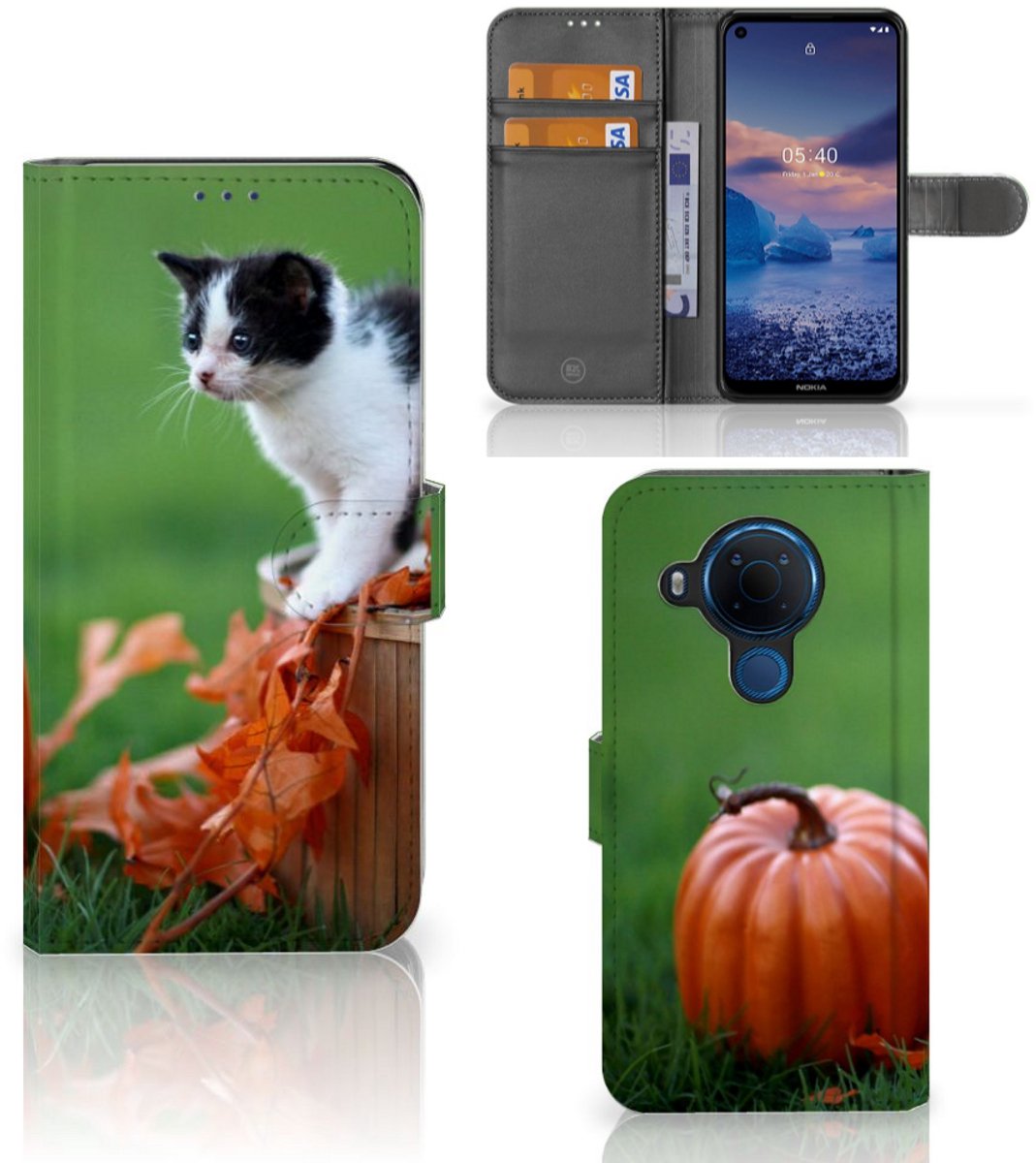 Nokia 5.4 Telefoonhoesje met Pasjes Kitten