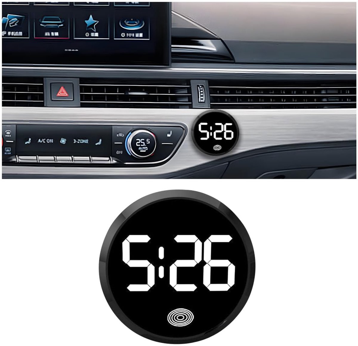 carmdering - Car Dashboard Digital Clock - Auto Interieur Digitale Klok - Elektronische Horloge - LED Tijdweergave - Touch Activatie - Legering En Glas - Lichtgevend Ontwerp - Universele Montage - 1 Stuk