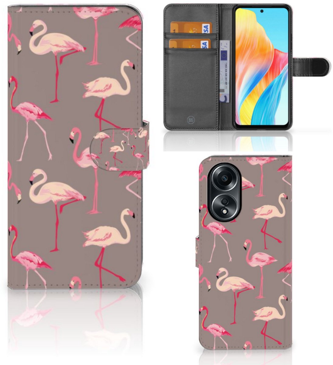 OPPO A58 4G Telefoonhoesje met Pasjes Flamingo