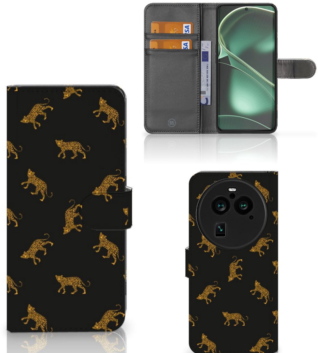 Telefoonhoesje met Pasjes voor OPPO Find X6 Pro Leopards