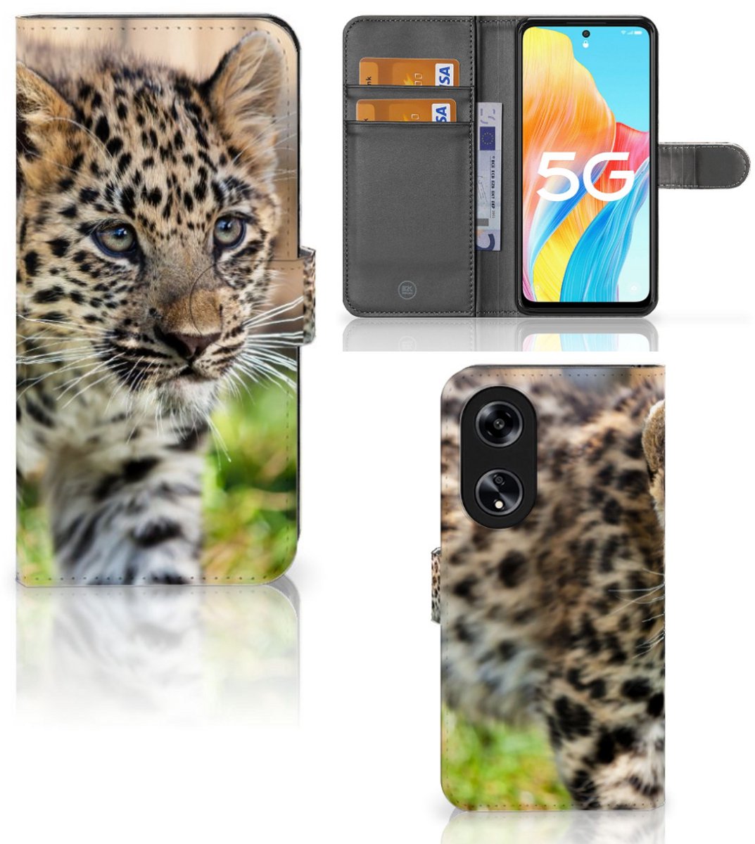 OPPO Reno8 T 5G Telefoonhoesje met Pasjes Baby Luipaard