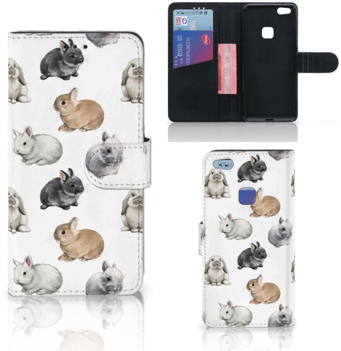 Telefoonhoesje met Pasjes voor Huawei P10 Lite Konijntjes
