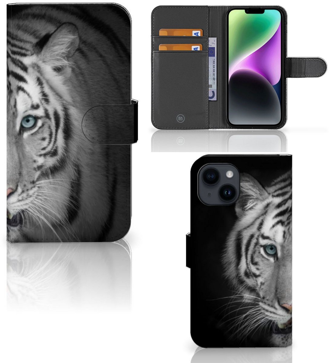 iPhone 15 Telefoonhoesje met Pasjes Tijger