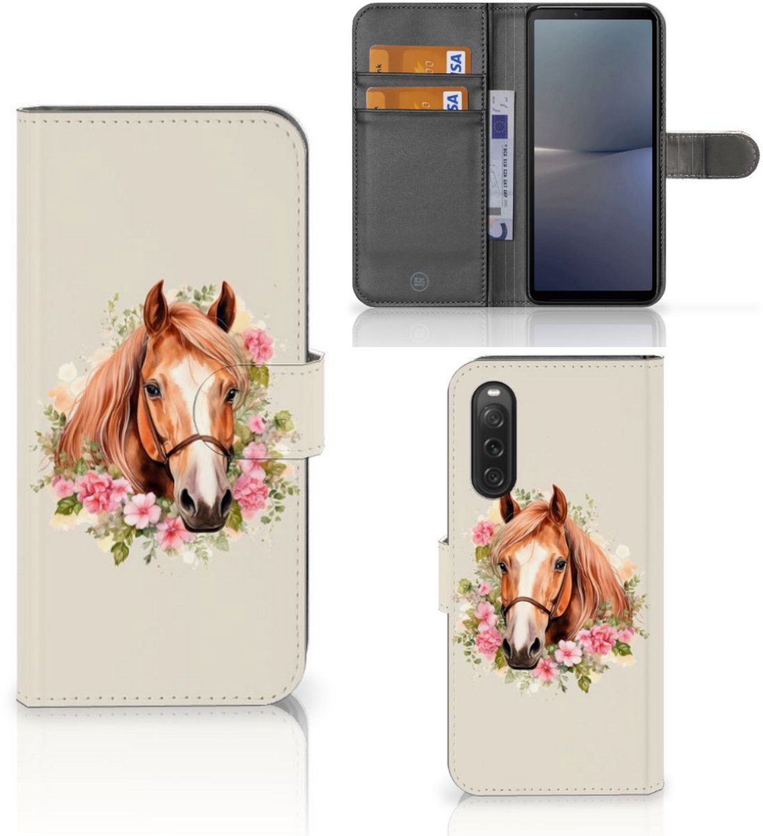 Telefoonhoesje met Pasjes voor Sony Xperia 10 V Paard