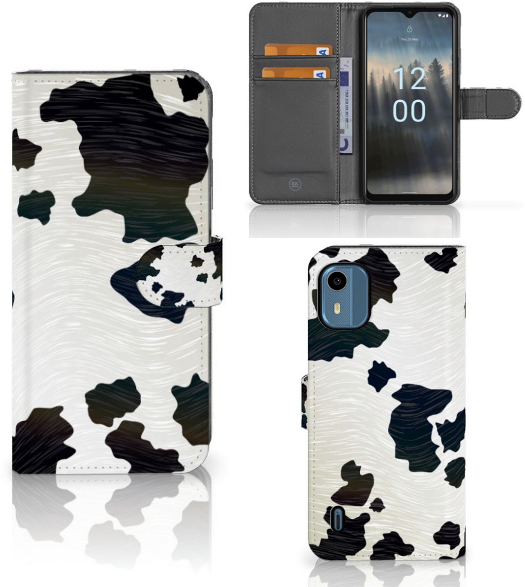 Nokia C12 Telefoonhoesje met Pasjes Koeienvlekken