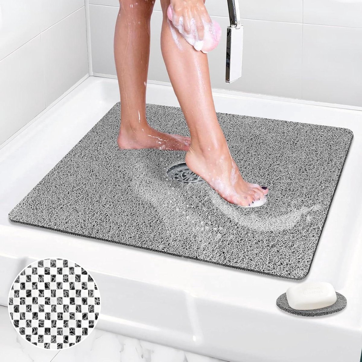 Vierkante douchemat antislip: 24" x 24" douchematten voor inloopdouche - PVC loofah douche